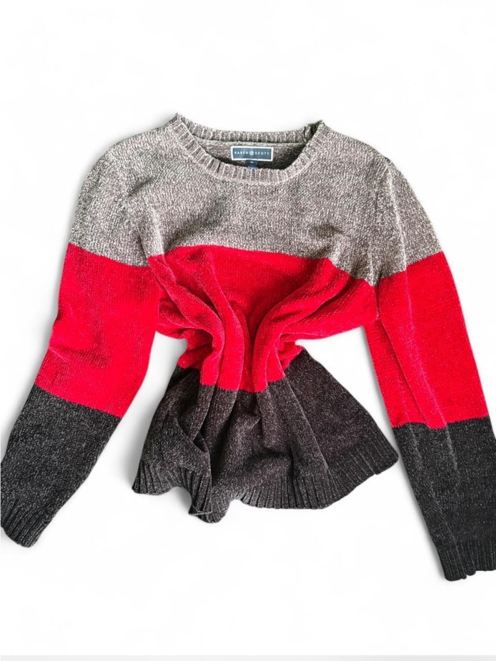 Cozy Soft Knit Colorblock Women's Pullover Sweater XL Red Black Gray long sleeve